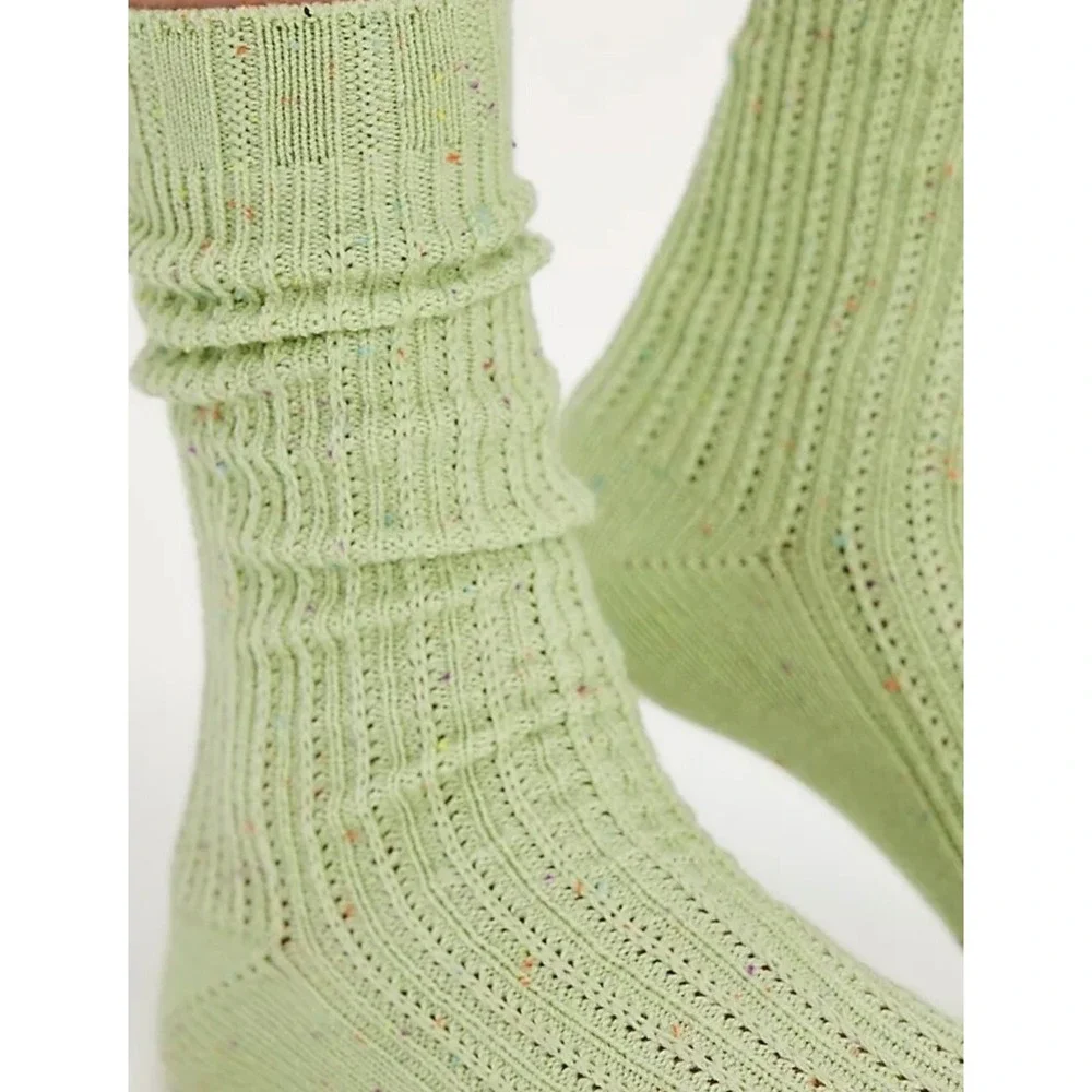 Free People Meadow Breeze Confetti Socks kiwi green  New NWT classic blend crew